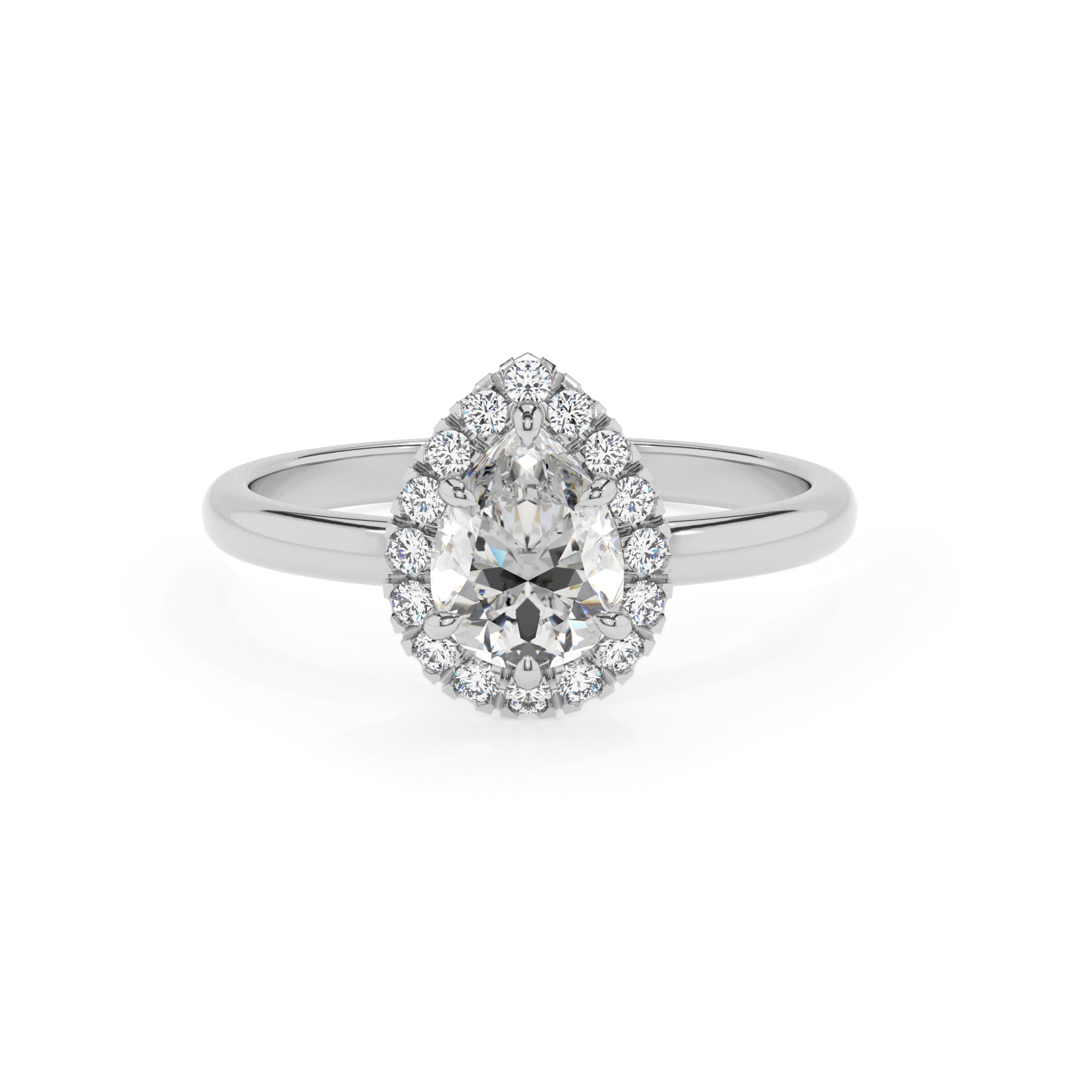 lab-grown moissanite pear halo solitaire engagement ring