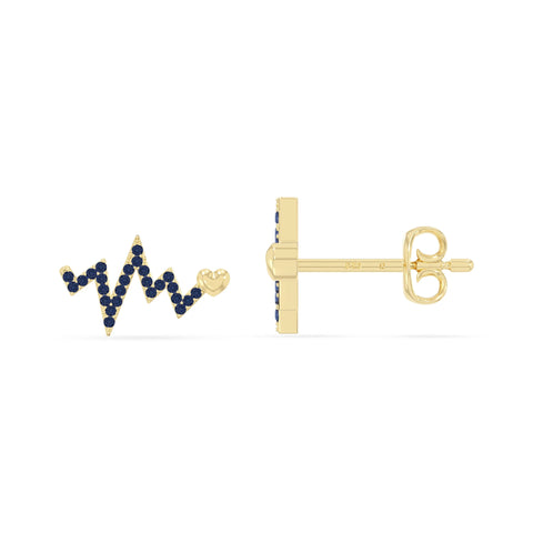 natural blue-sapphire heartbeat stud earrings in yellow gold vermeil 