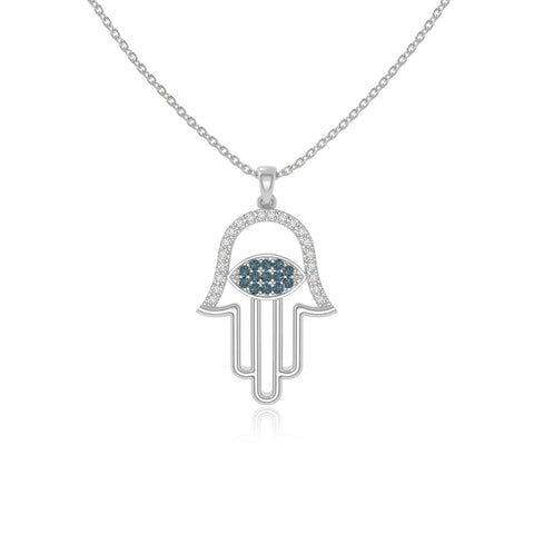 natural london-blue-topaz evil eye hamsa hand necklaces in sterling silver 