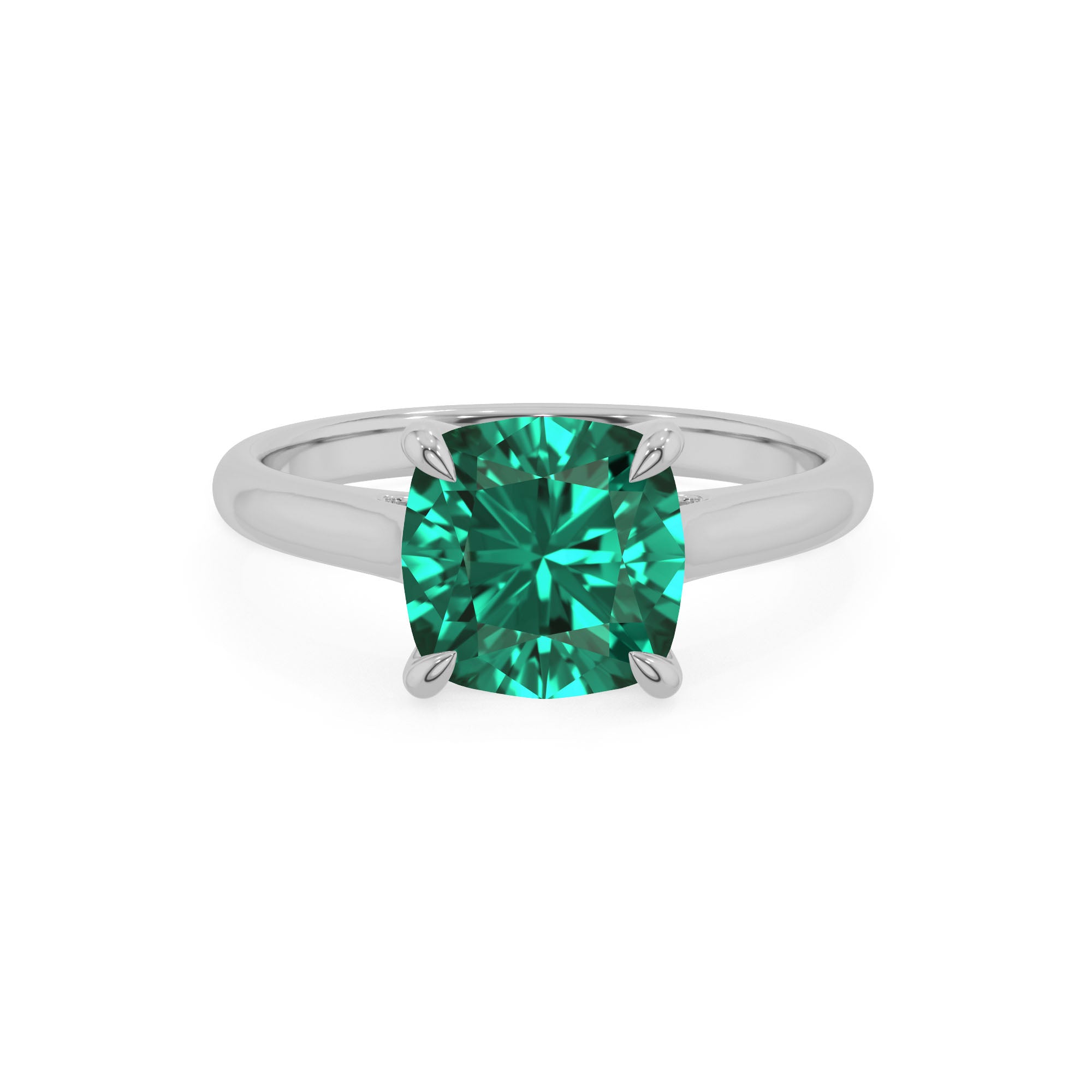 lab grown emerald cushion solitaire engagement ring