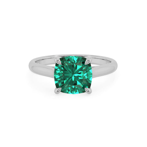 lab grown emerald cushion solitaire engagement ring