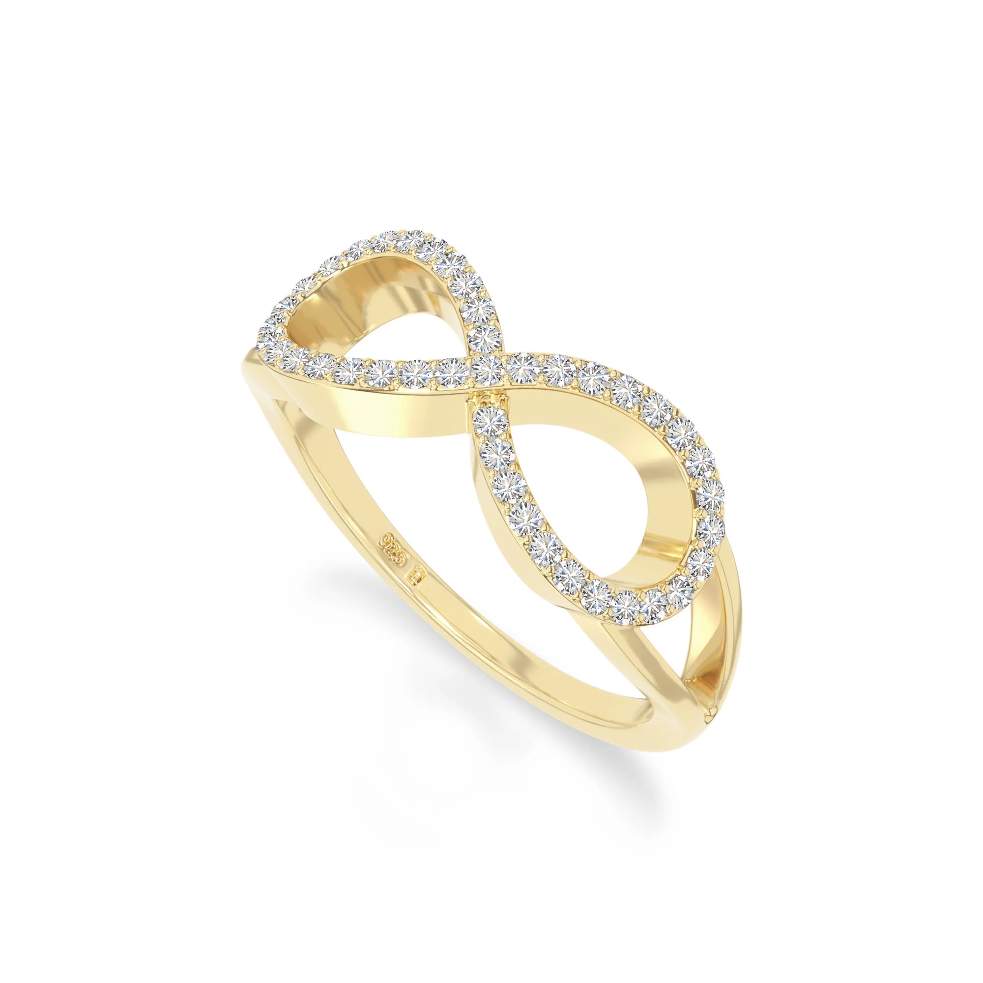 natural moissanite infinity promise rings in yellow gold vermeil