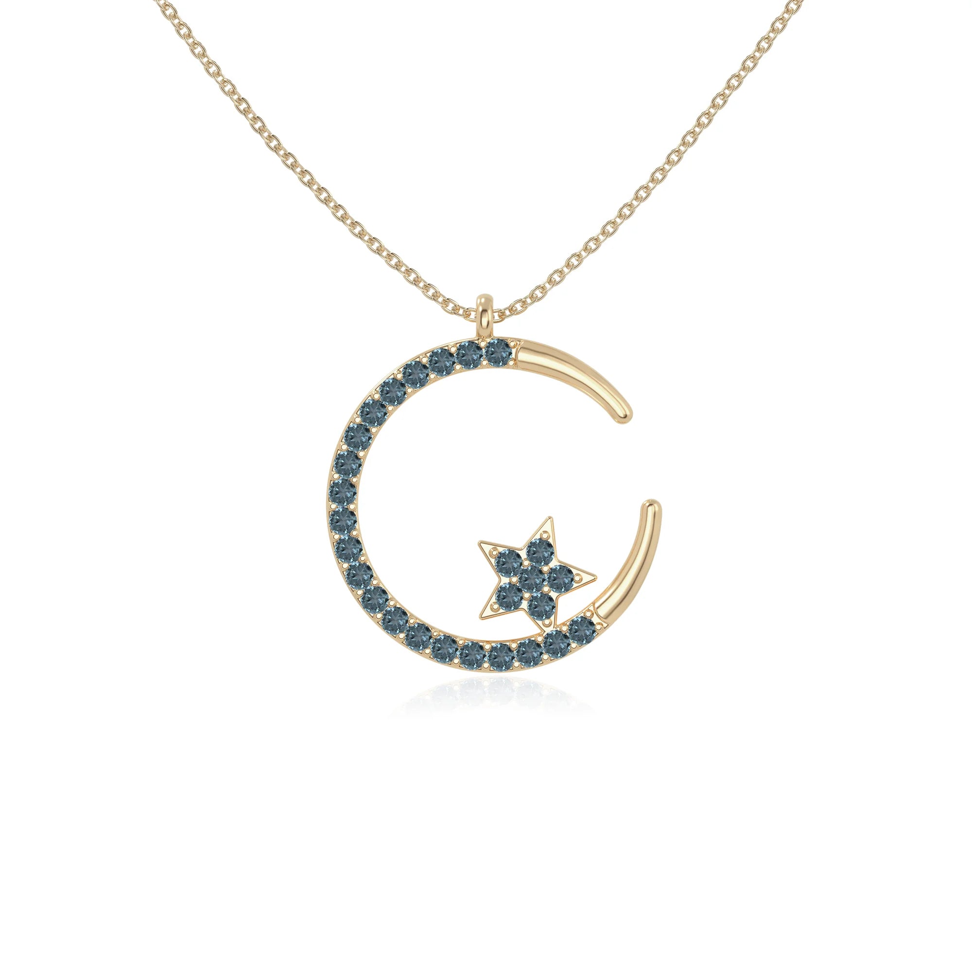 natural london-blue-topaz moon & star necklaces in yellow gold vermeil 