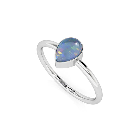 australian opal pear cab stackable bezel-set ring