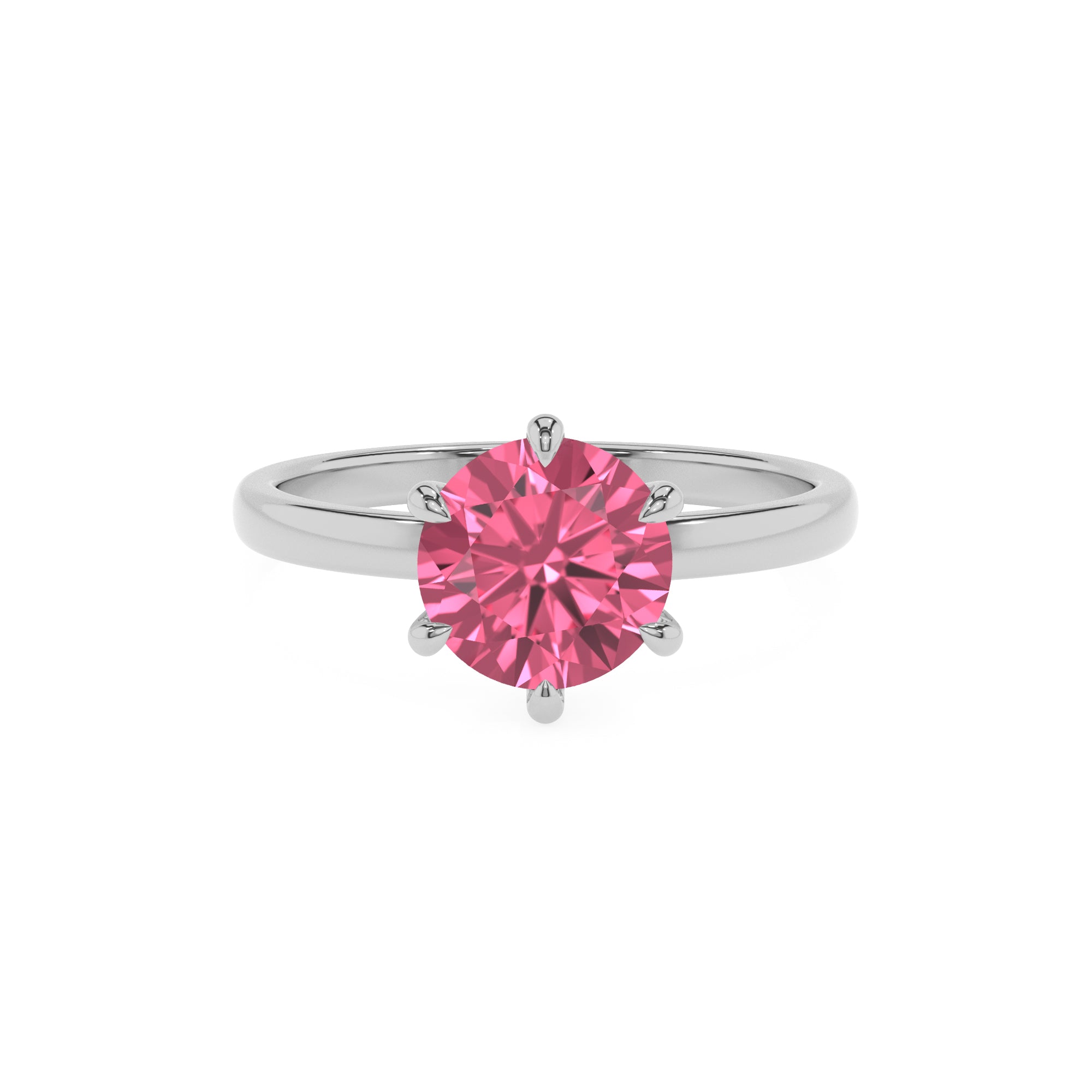 lab-grown pink-tourmaline round solitaire engagement ring