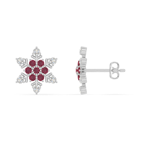 natural ruby snowflake stud earrings in sterling silver 