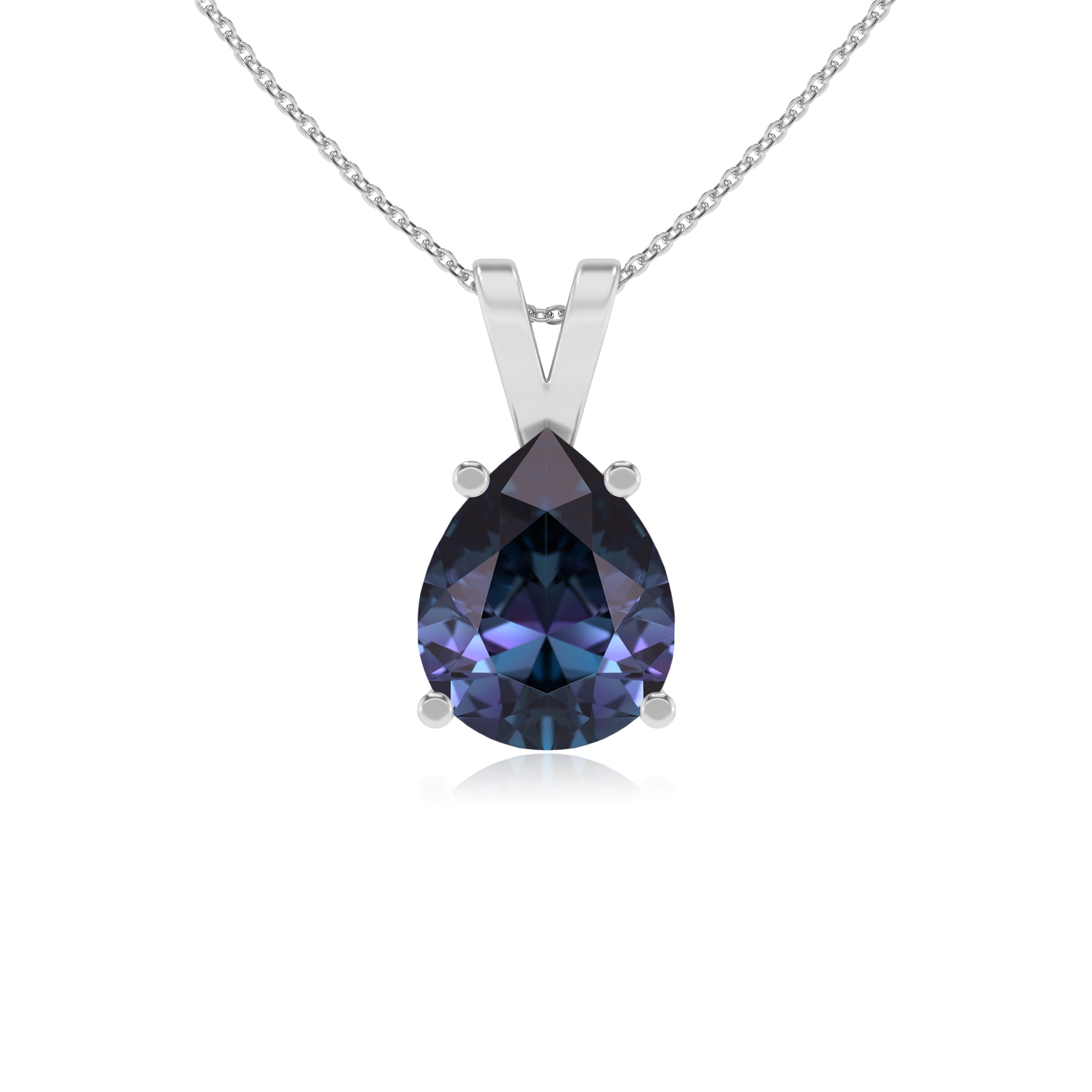 lab grown alexandrite pear shape solitaire v-bale pendant necklace