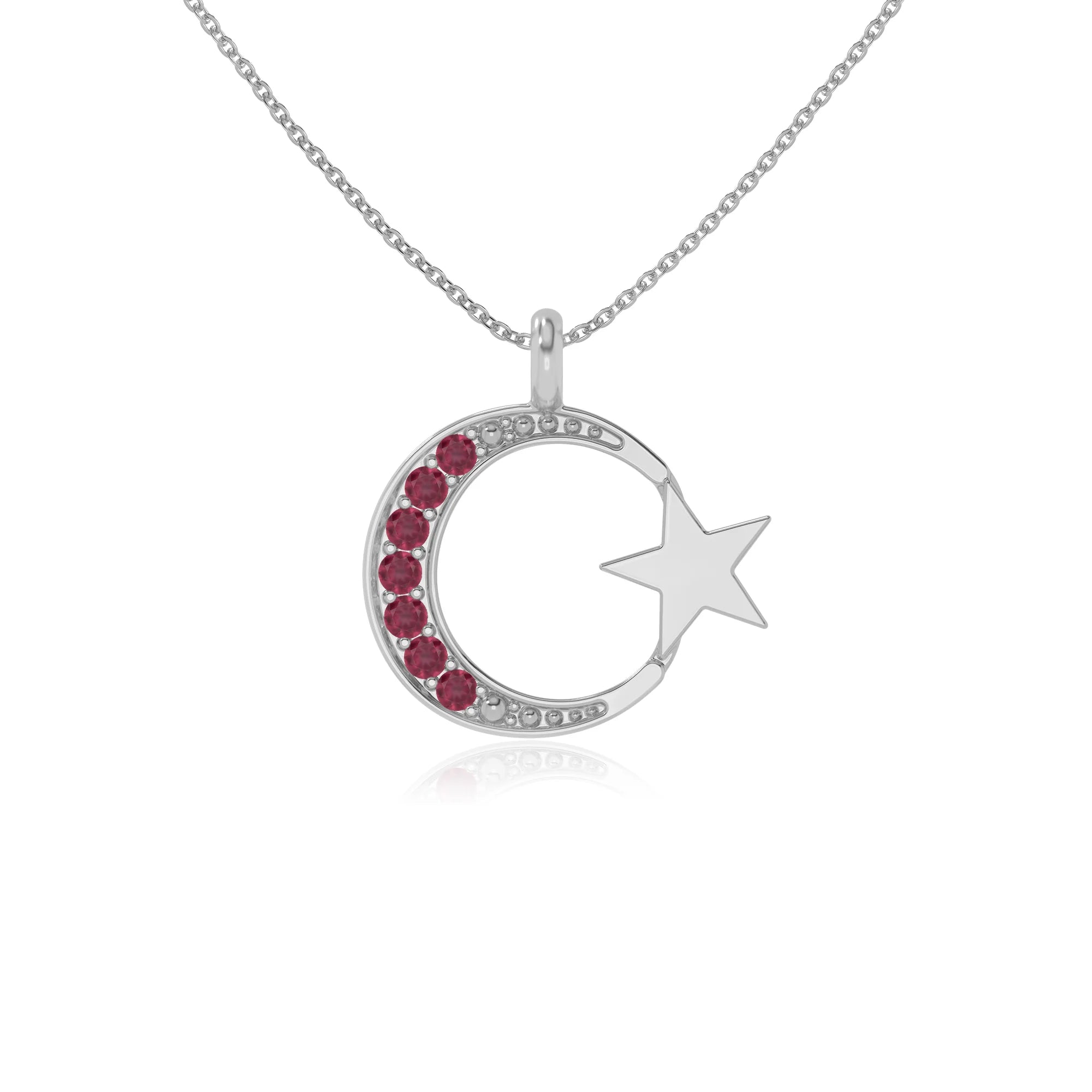 natural ruby moon & star necklaces in sterling silver 