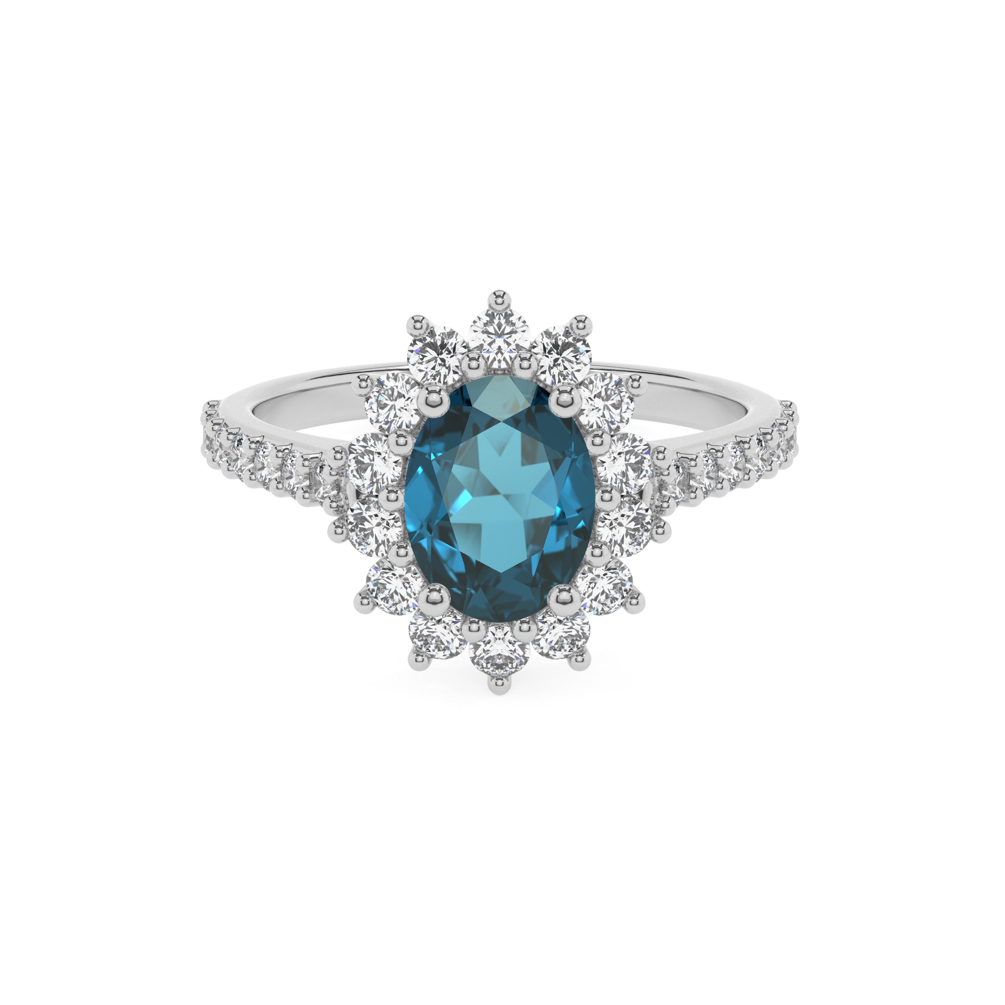 natural london blue topaz oval half eterity halo solitaire engagement ring