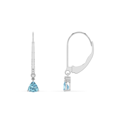 lab grown aquamarine trillion dangle earrings with moissanite 