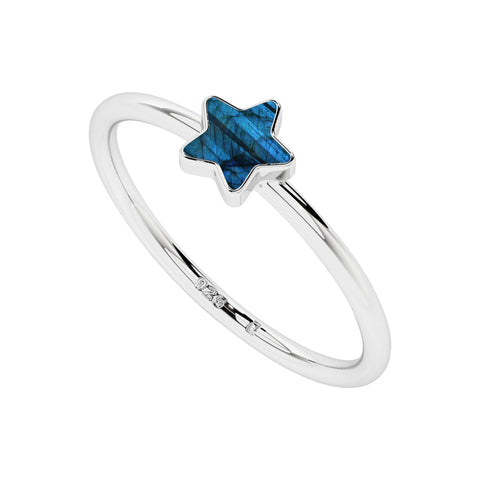 labradorite star shape stackable bezel-set ring