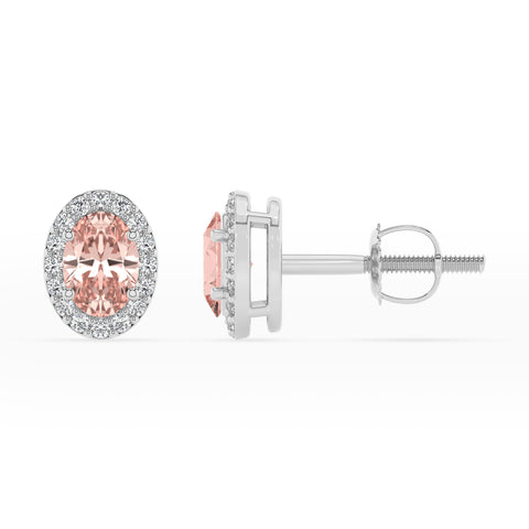 lab grown morganite oval stud earrings with moissanite 