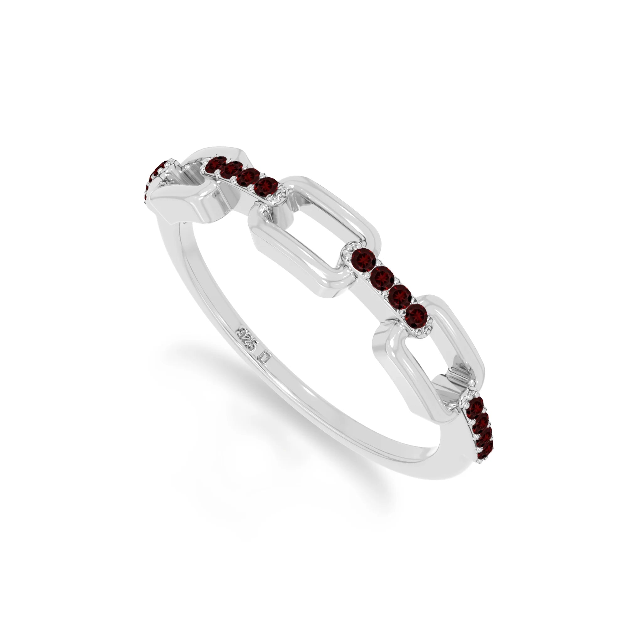 natural garnet interlocking wedding band rings in sterling silver 