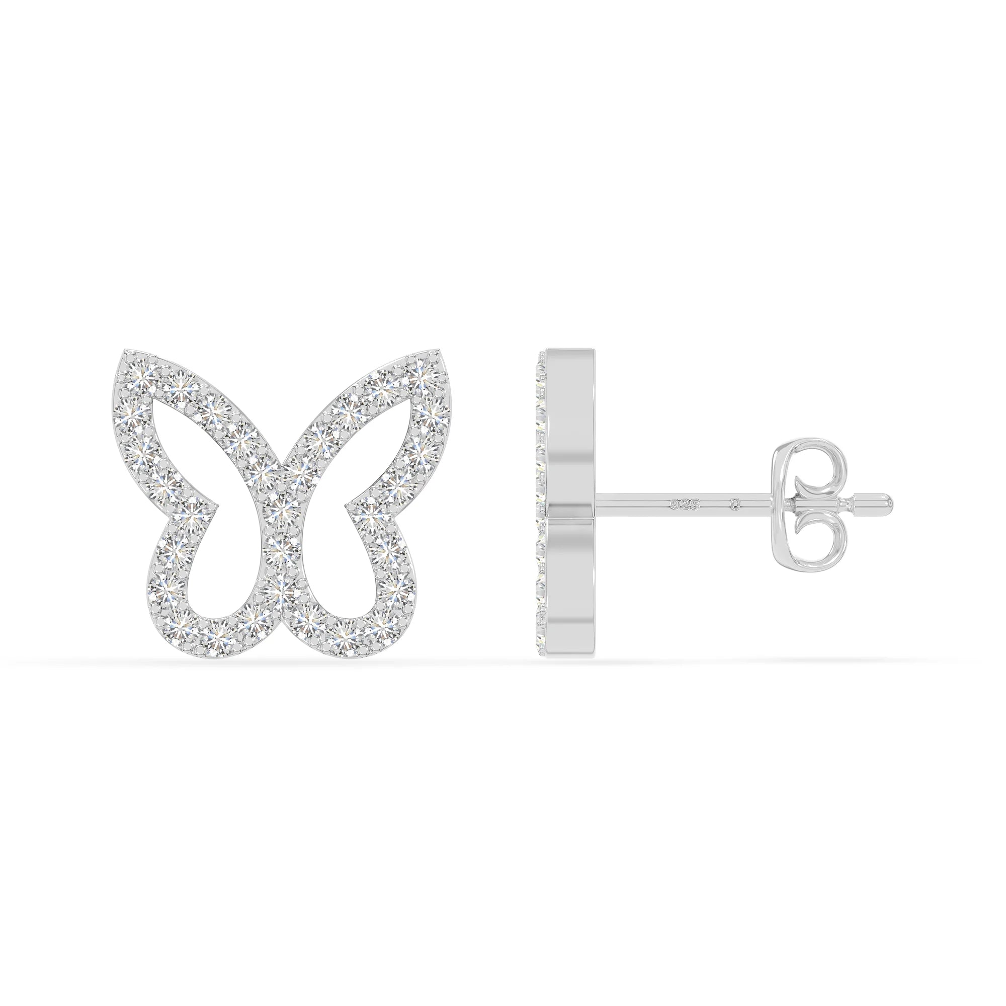 moissanite butterfly stud earrings in sterling silver 