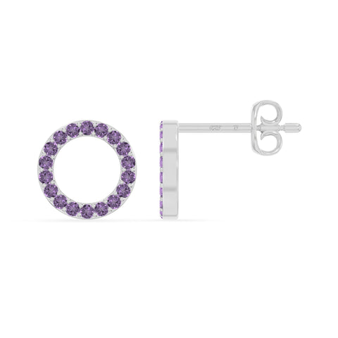 natural amethyst circle stud earrings in sterling silver 