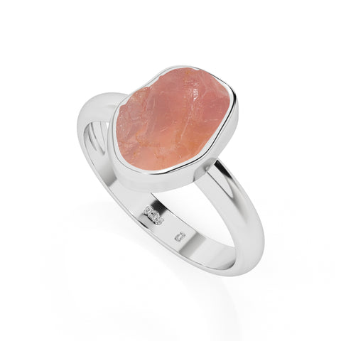 rose-quartz rough shape stackable bezel-set ring