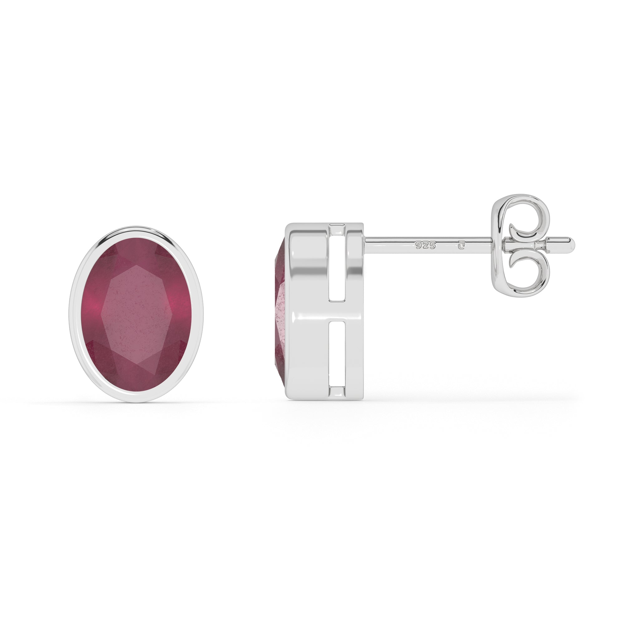 natural ruby oval shape stud earrings