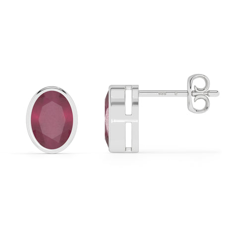 natural ruby oval shape stud earrings