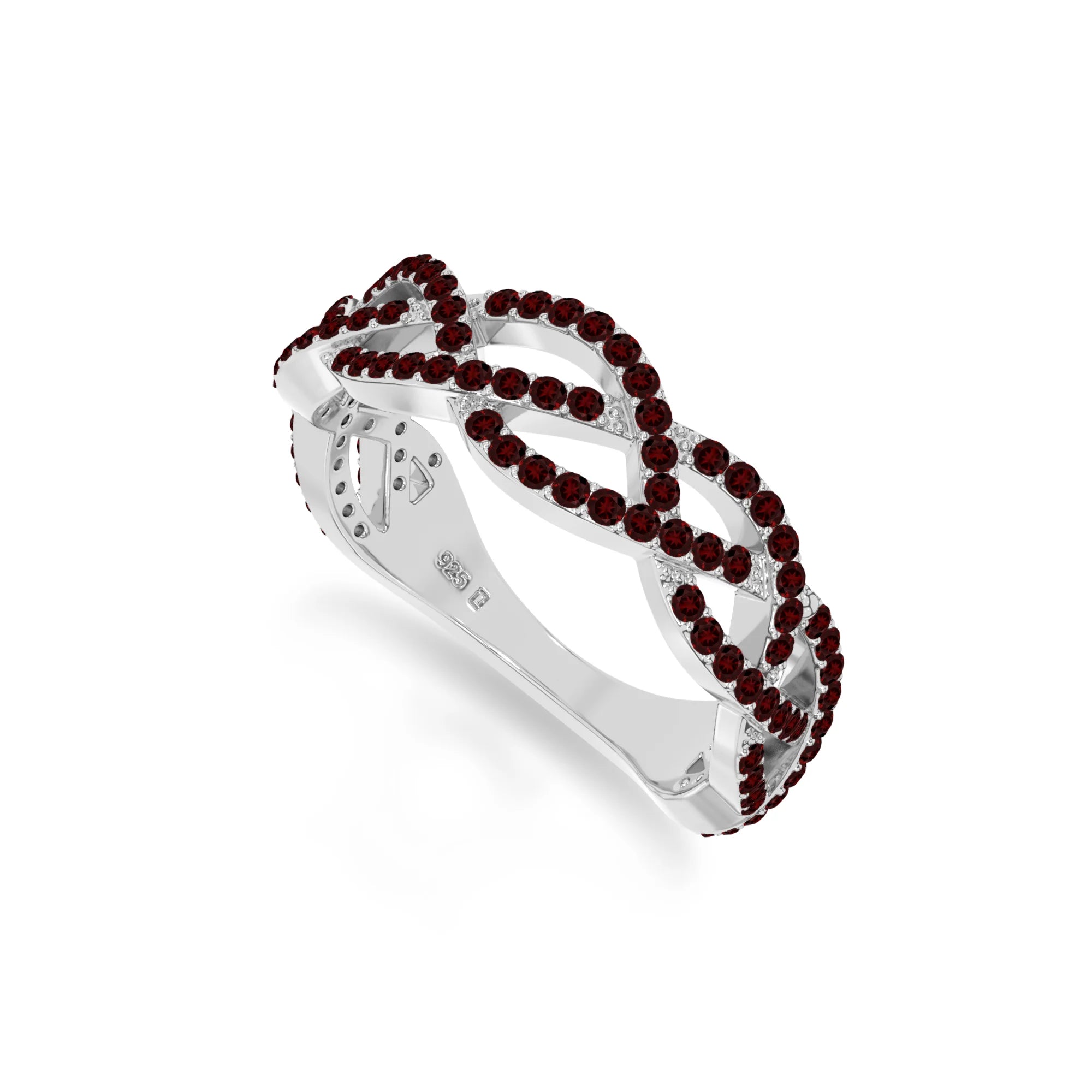 natural garnet twisted braided wedding band rings in sterling silver 