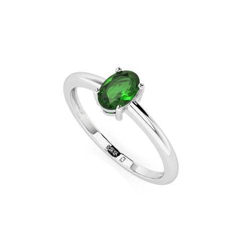 chrome diopside oval cut stackable prong-set ring