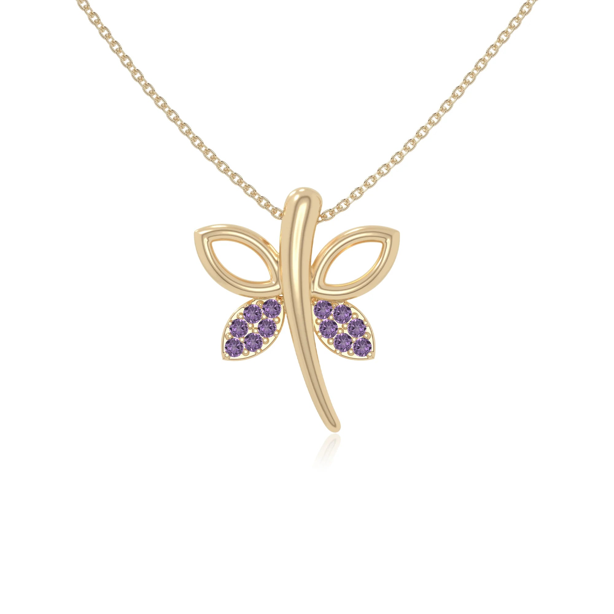 natural amethyst dragonfly necklaces in yellow gold vermeil 