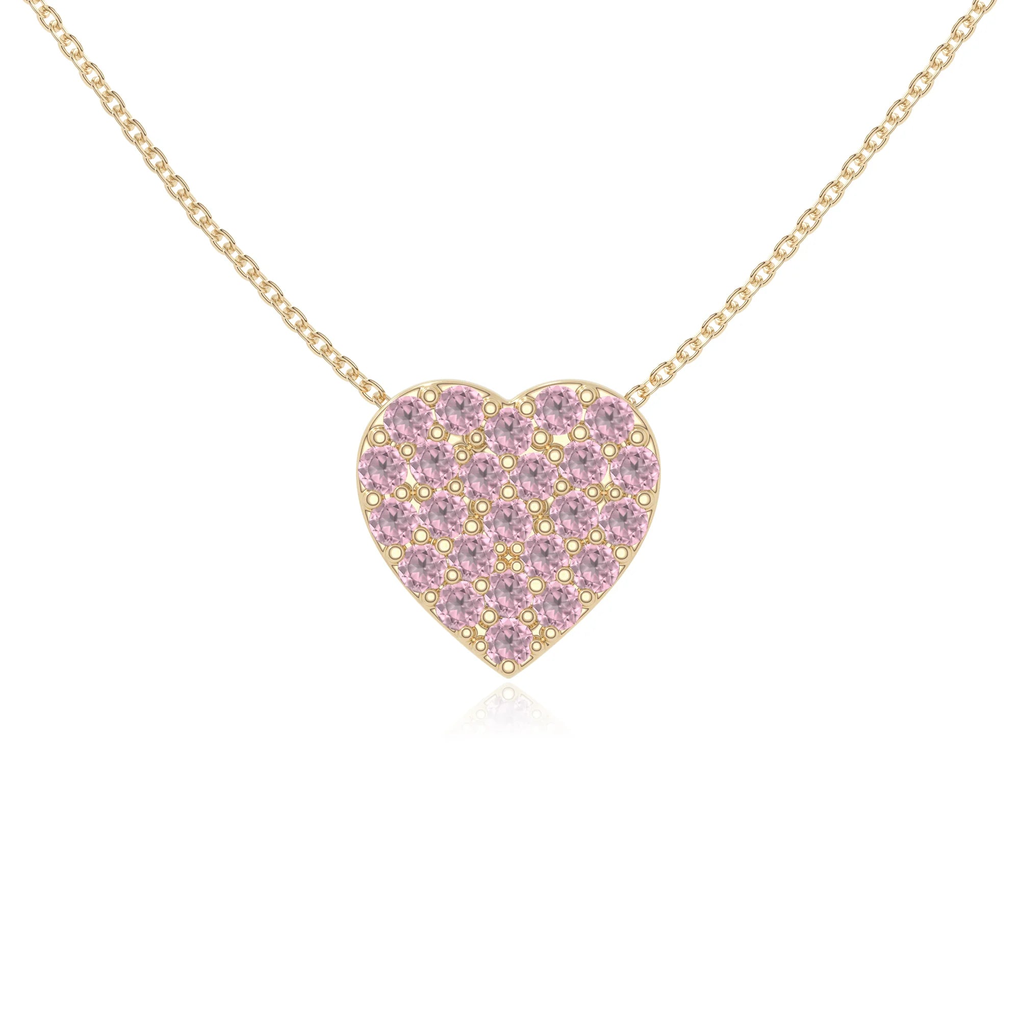 natural pink-tourmaline studded heart necklaces in yellow gold vermeil 