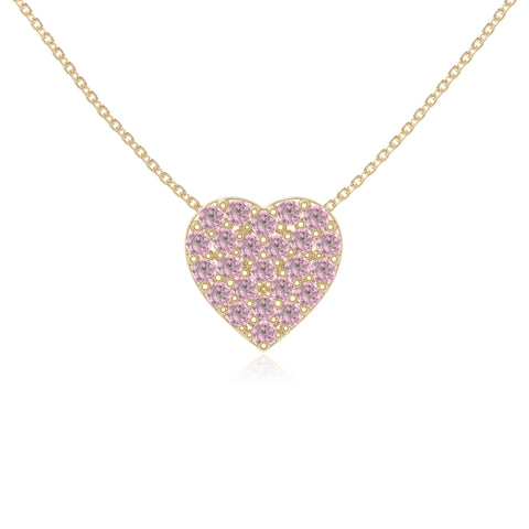 natural pink-tourmaline studded heart necklaces in yellow gold vermeil 