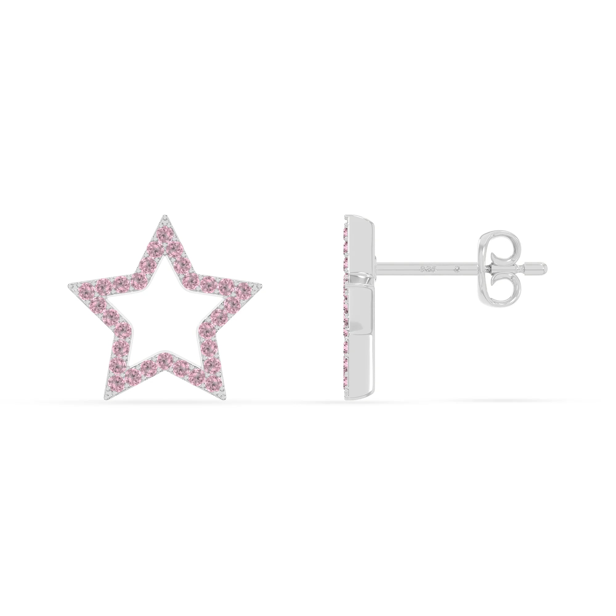 natural pink-tourmaline star stud earrings in sterling silver 