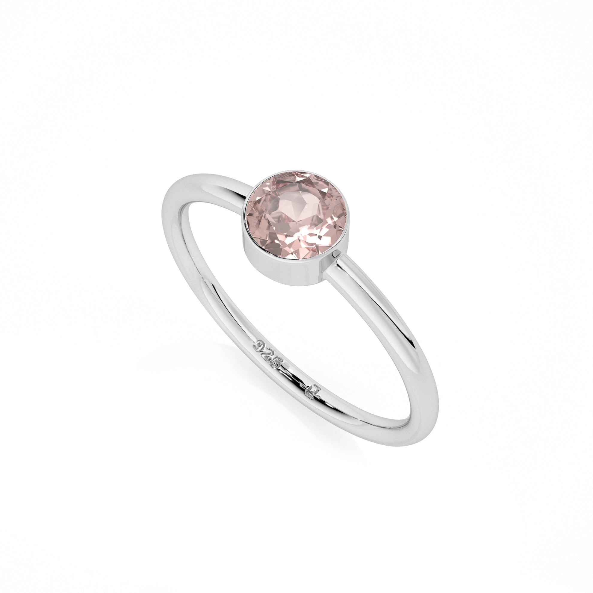 rose quartz round cut stackable bezel-set ring