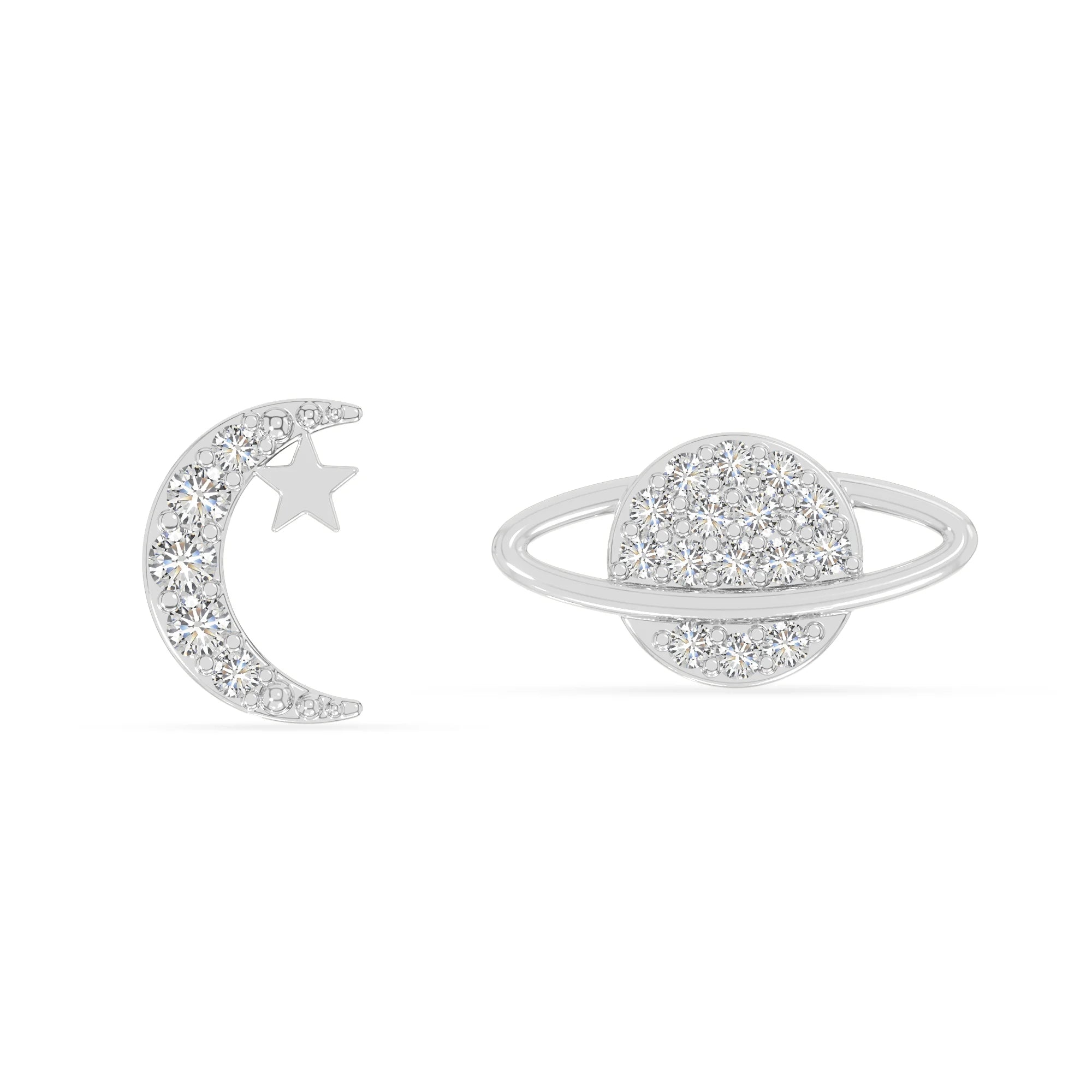 moissanite moon-star-planet stud earrings in sterling silver 