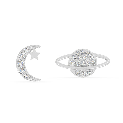 moissanite moon-star-planet stud earrings in sterling silver 