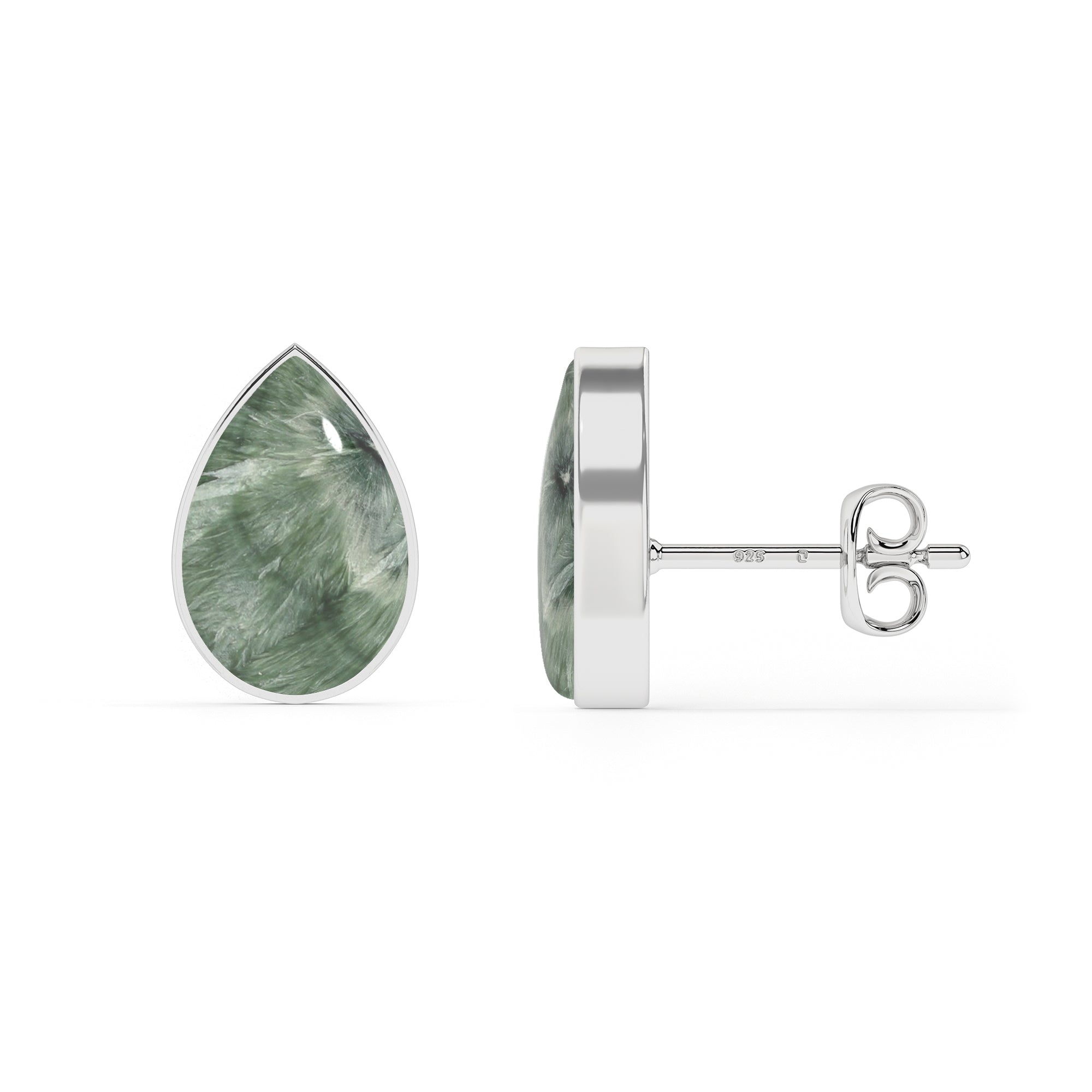 natural seraphinite pear shape stud earrings