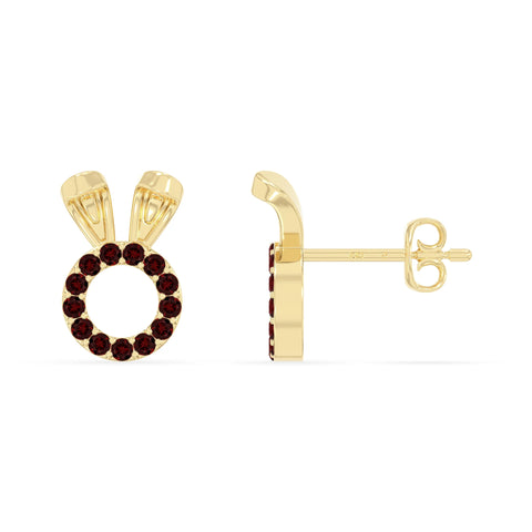 natural garnet bunny-rabit stud earrings in yellow gold vermeil 