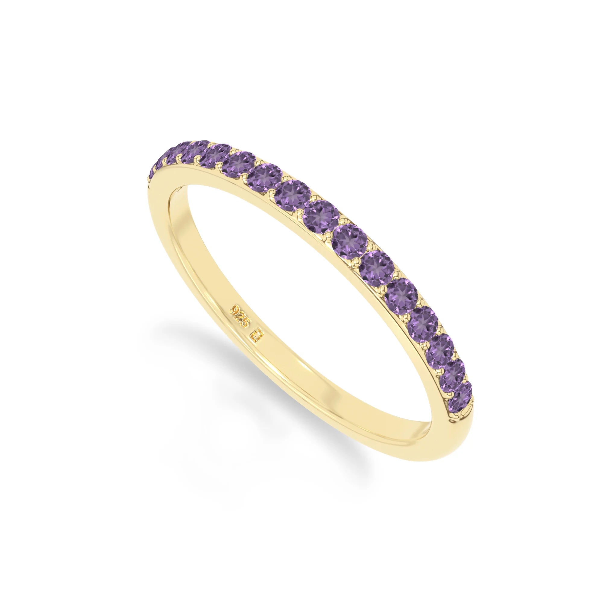natural amethyst half eternity band rings in yellow gold vermeil