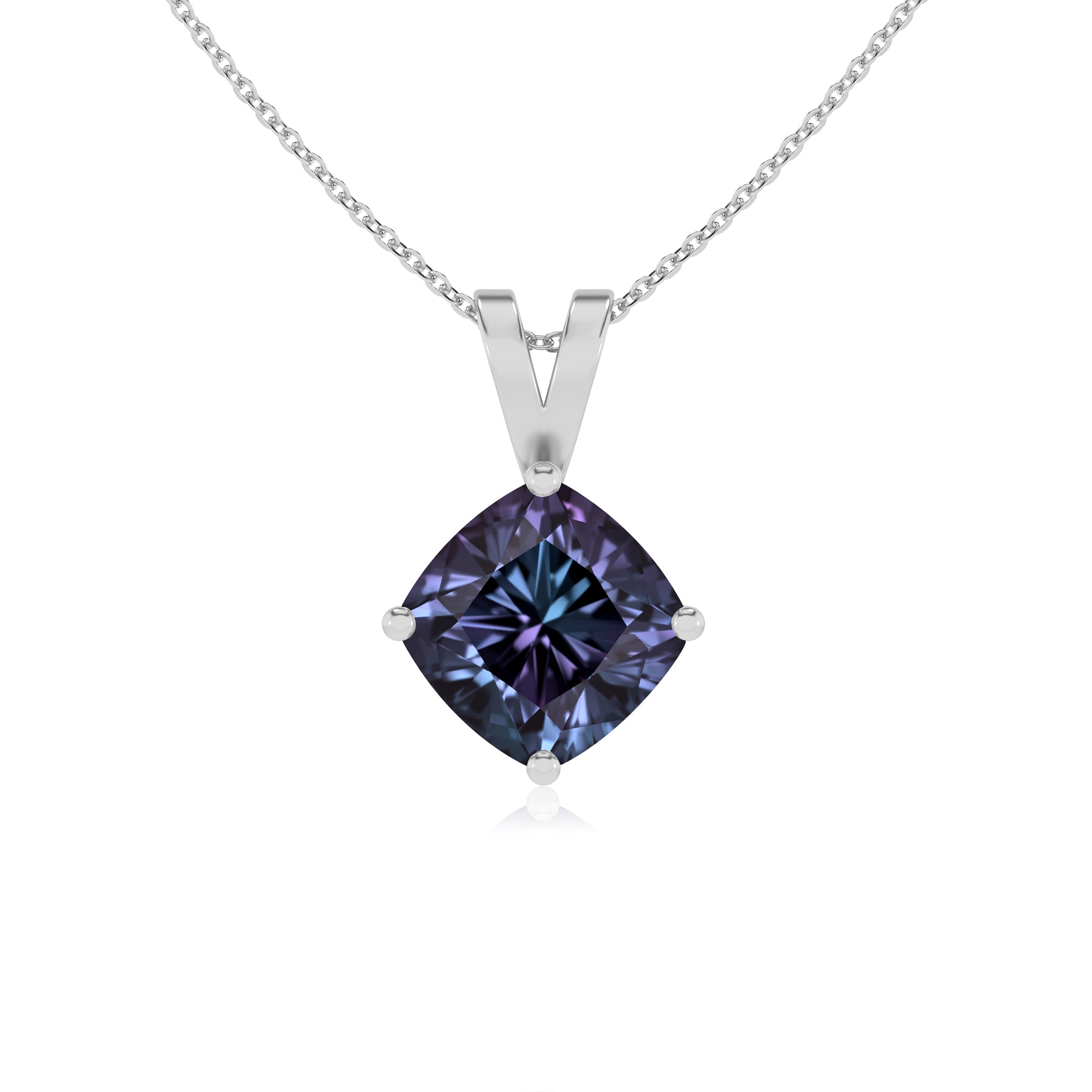 lab grown alexandrite cushion shape solitaire v-bale pendant necklace