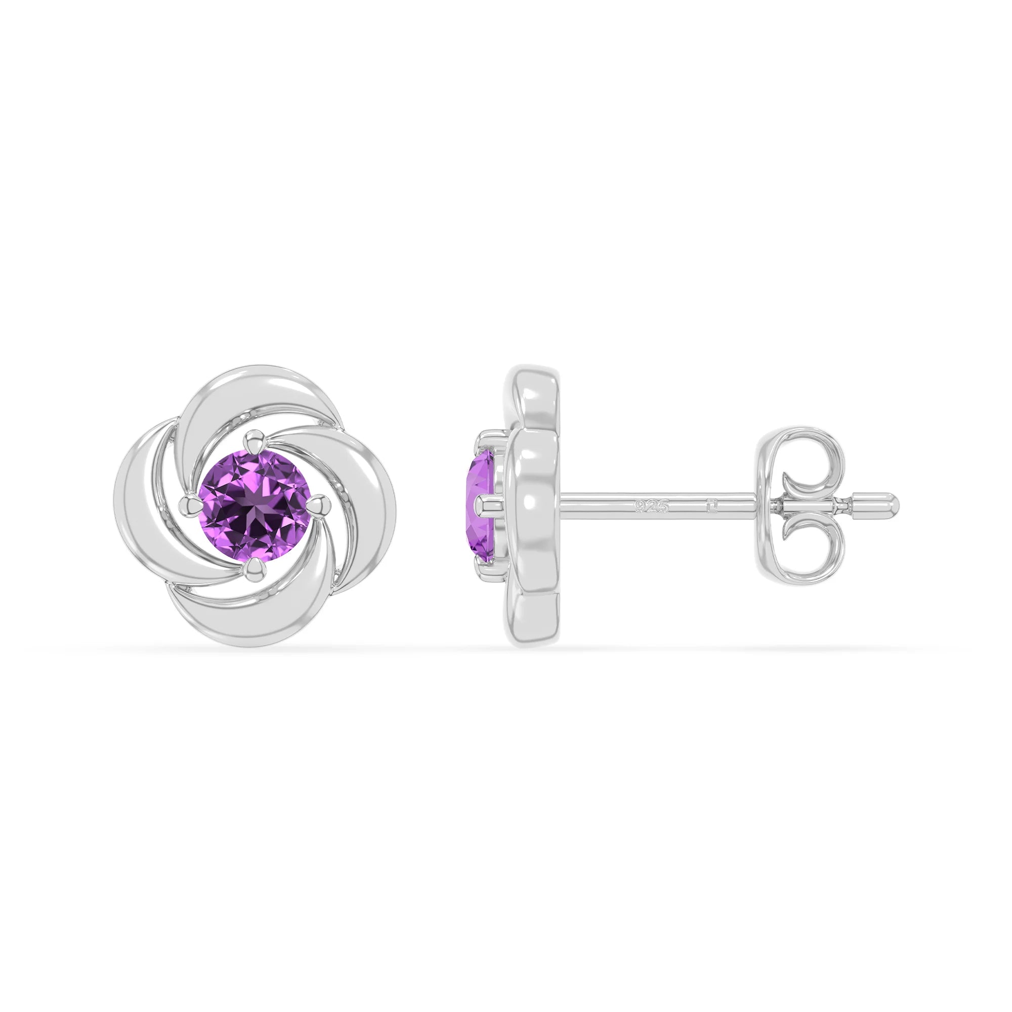 natural amethyst flower stud earrings in sterling silver 