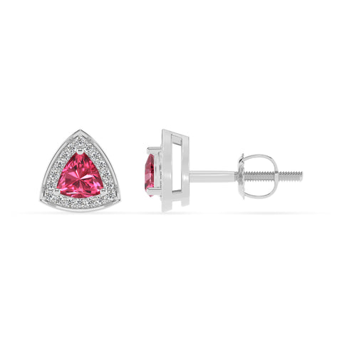 natural pink tourmaline trillion stud earrings with moissanite 