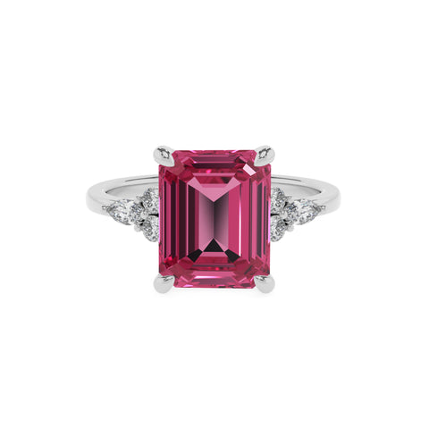 lab-grown pink-tourmaline emerald solitaire engagement ring