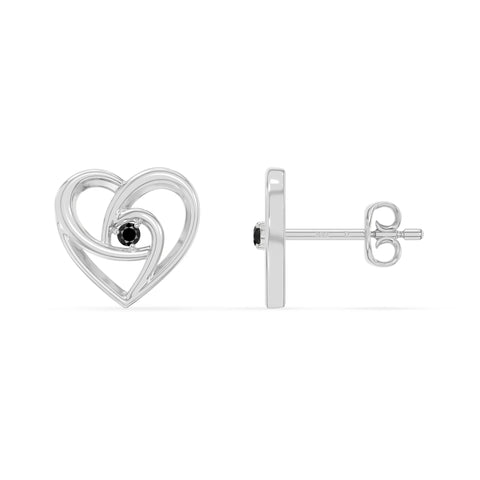 natural black-onyx heart stud earrings in sterling silver 
