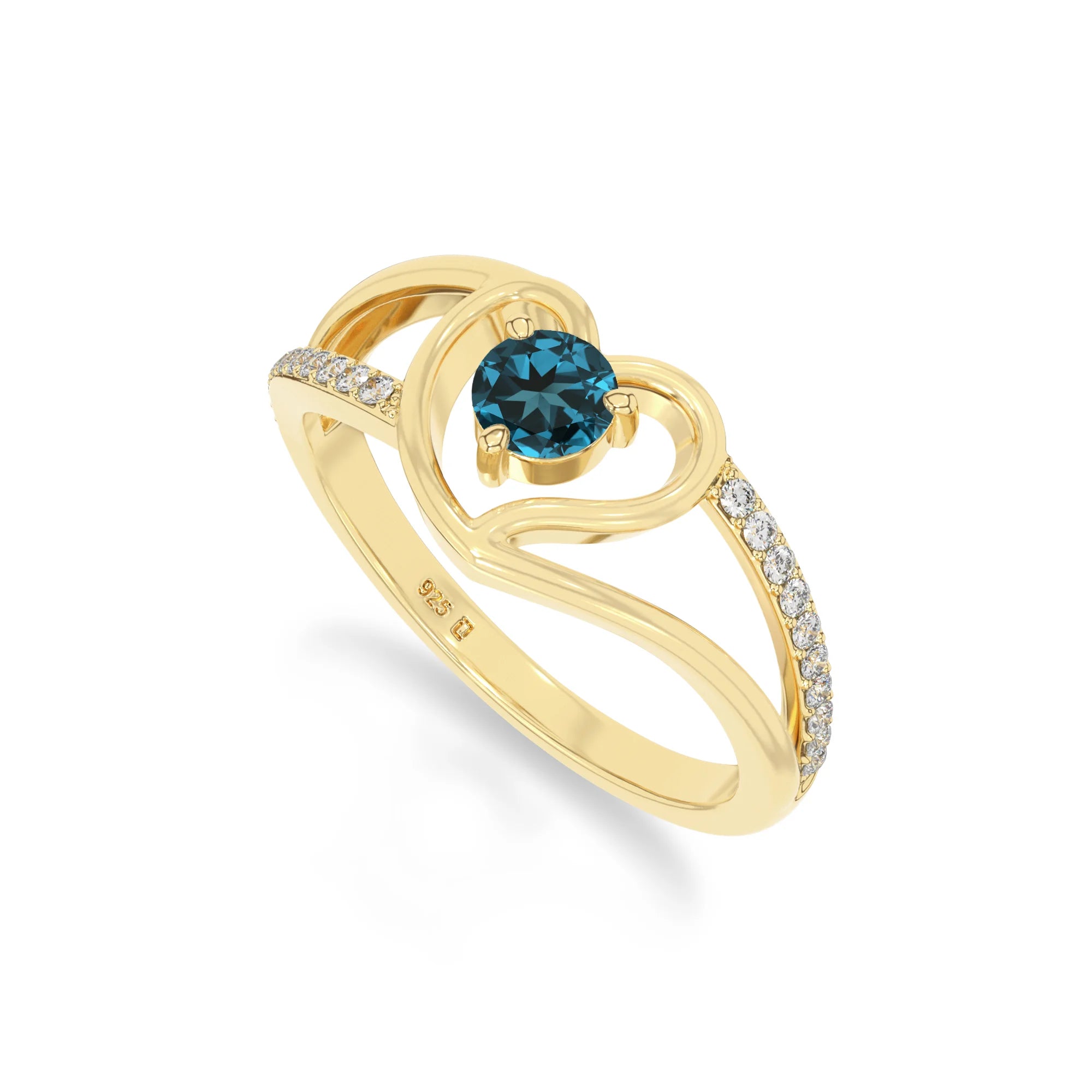 natural london blue topaz heart promise rings in yellow gold vermeil