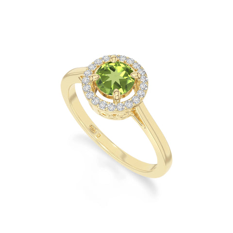 natural peridot solitaire halo engagement rings in yellow gold vermeil