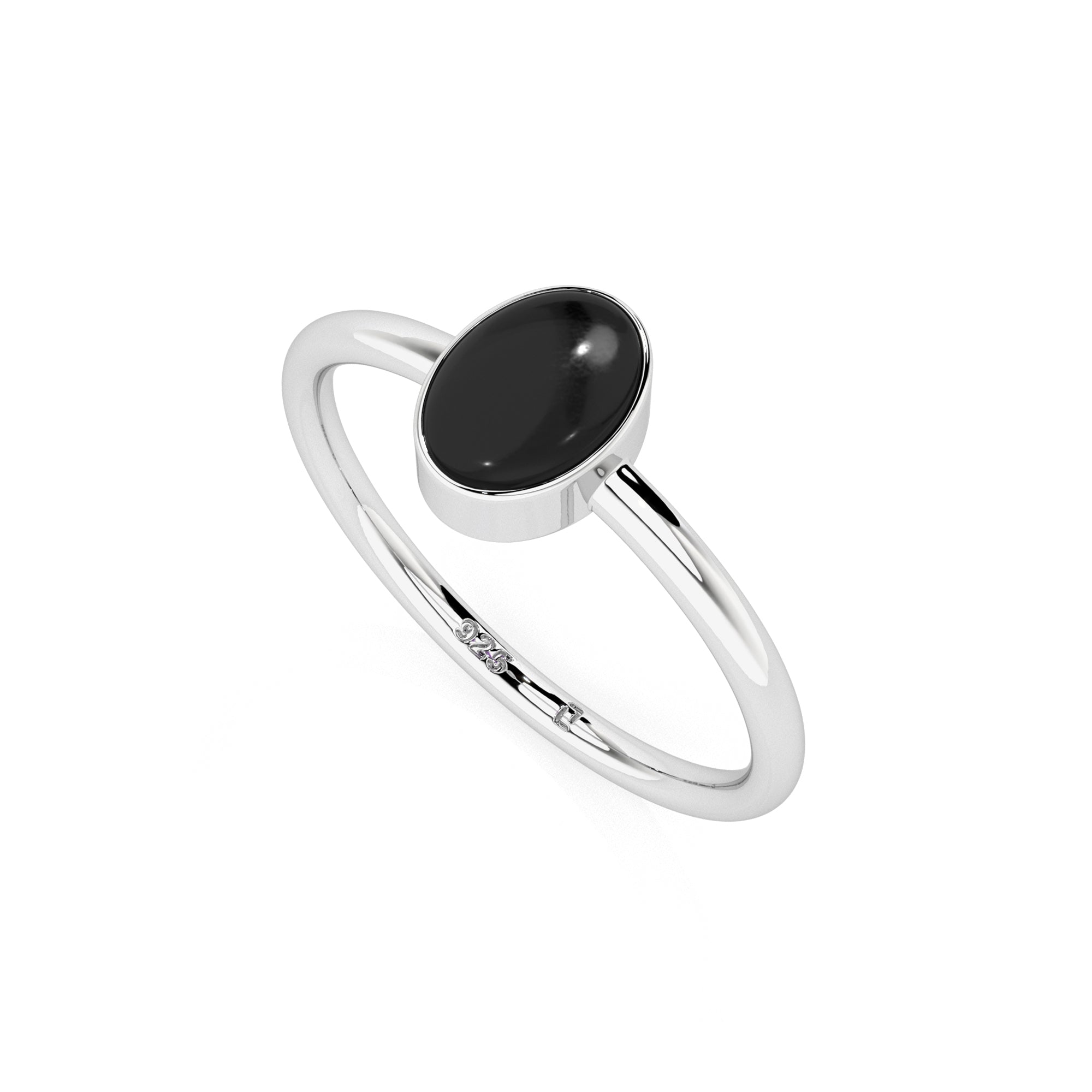 black onyx oval cab stackable bezel-set ring