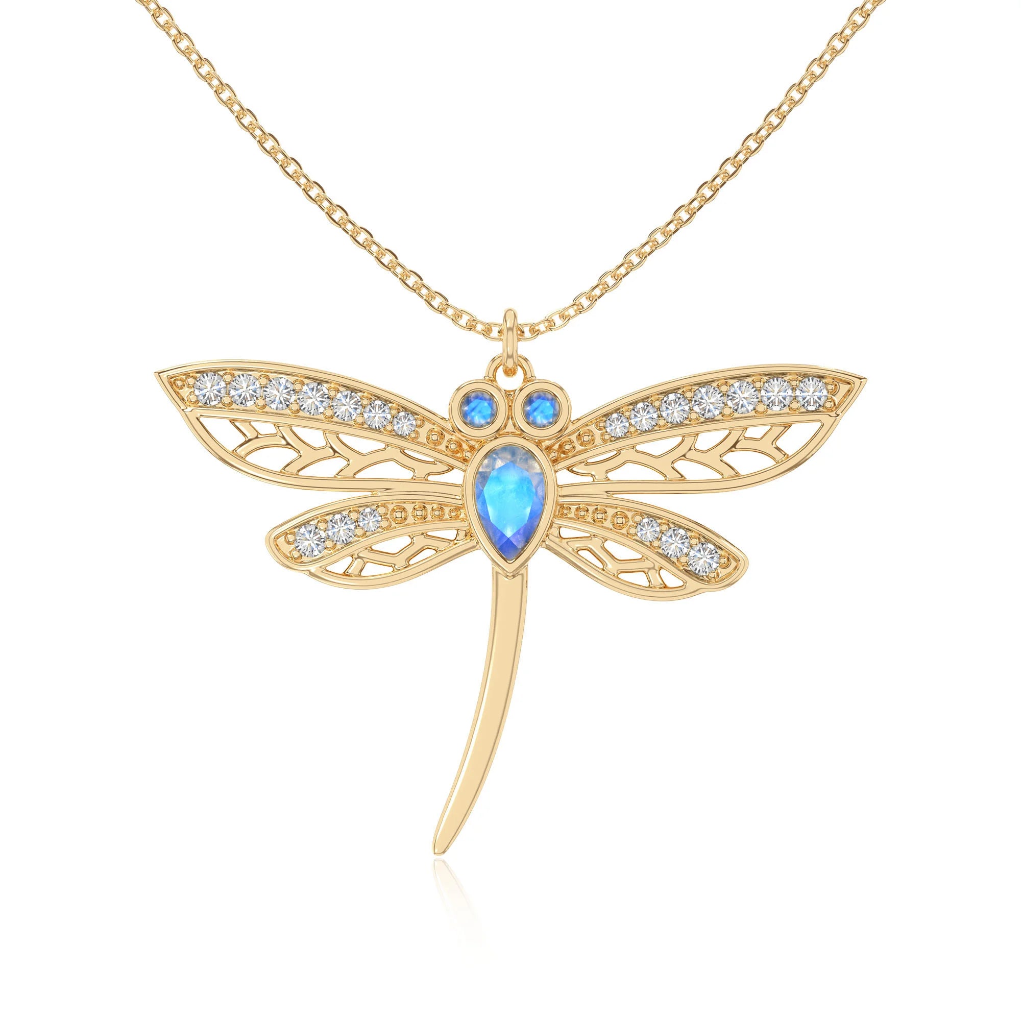 natural labradorite dragonfly necklaces in yellow gold vermeil 