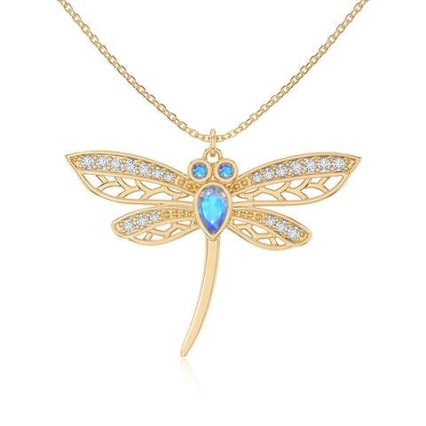 natural labradorite dragonfly necklaces in yellow gold vermeil 