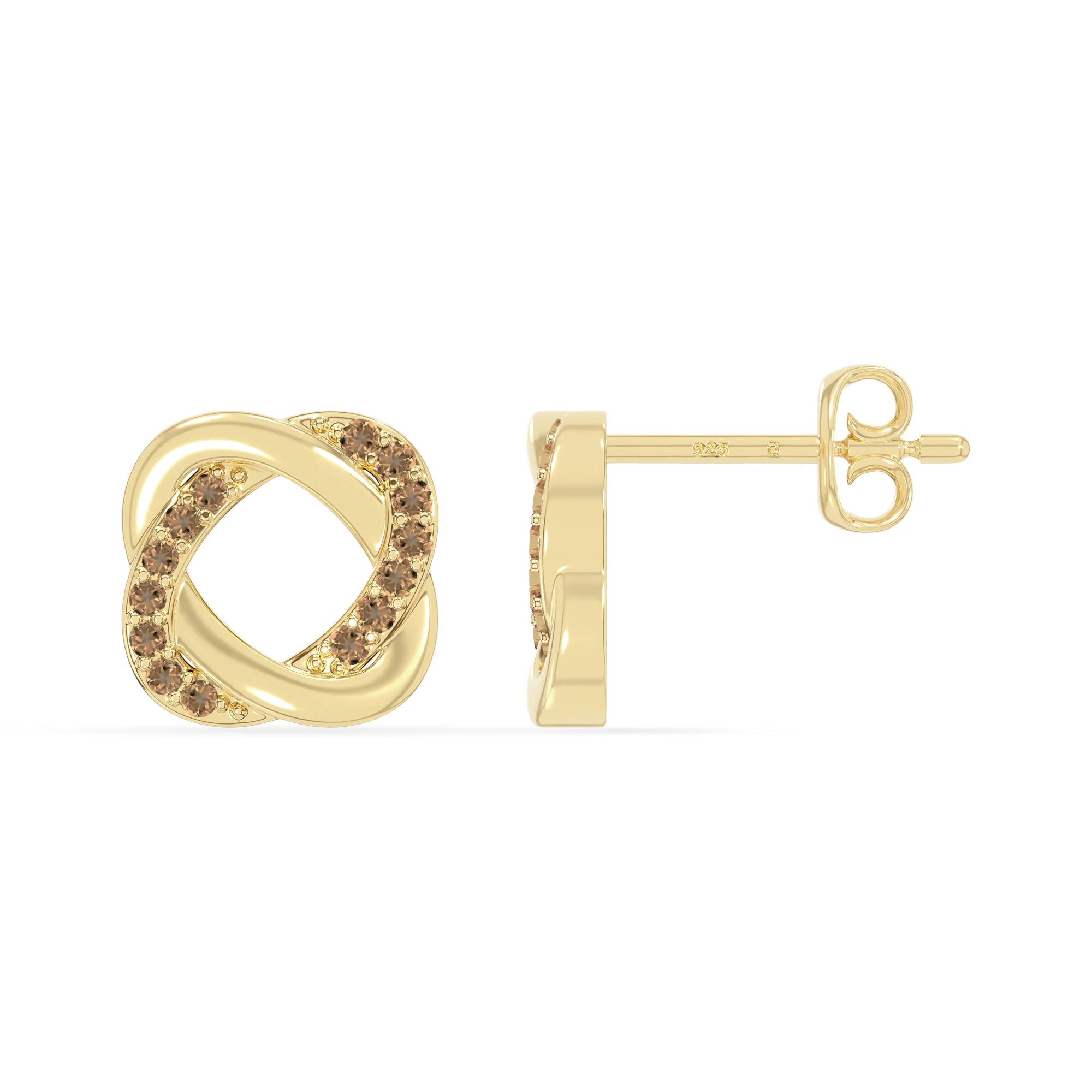 natural citrine knot-love stud earrings in yellow gold vermeil 