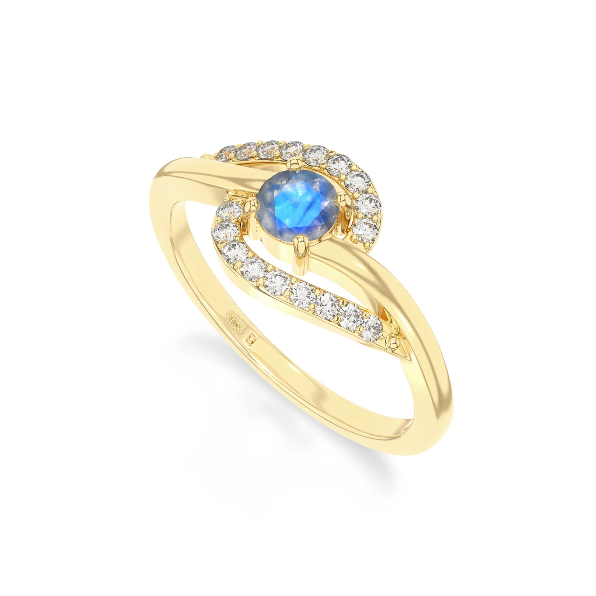 natural labradorite infinity solitaire rings in yellow gold vermeil