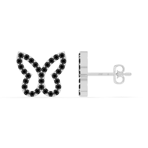 natural black-onyx butterfly stud earrings in sterling silver 