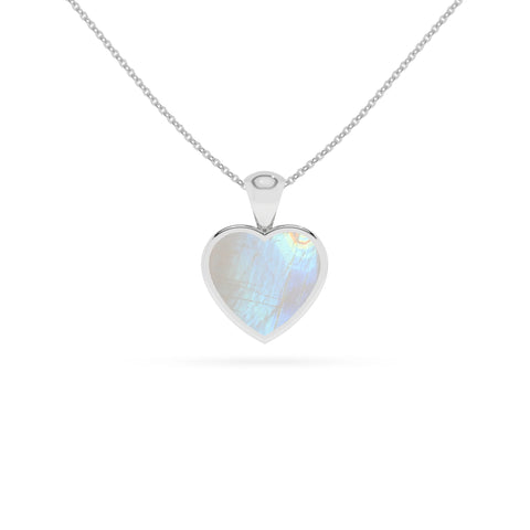 natural rainbow-moonstone heart shape pendant necklace