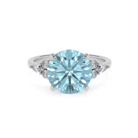 lab grown aquamarine round solitaire engagement ring