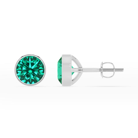 lab grown emerald round stud earrings 